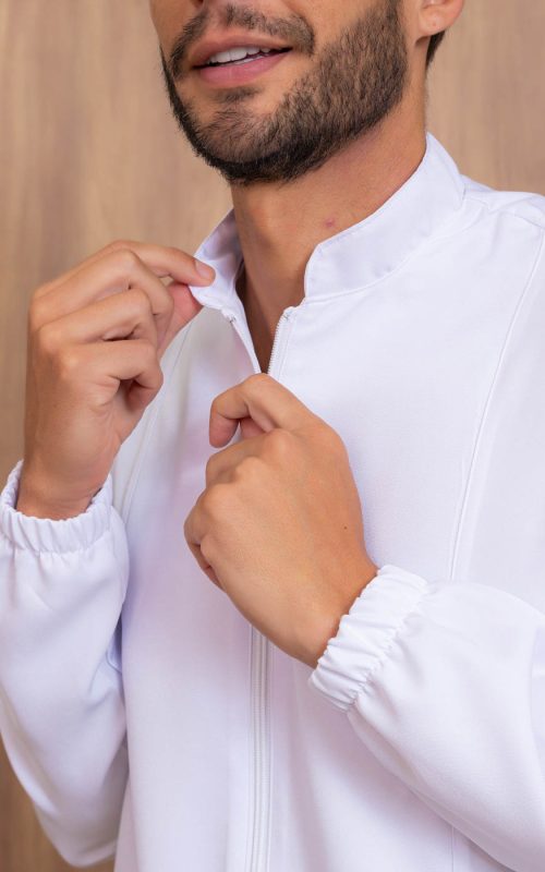 Jaleco Masculino Bernardo – Basico com zíper, modelo atemporal para profissionais. Ideal para clinica, consultorio e laboratorio.