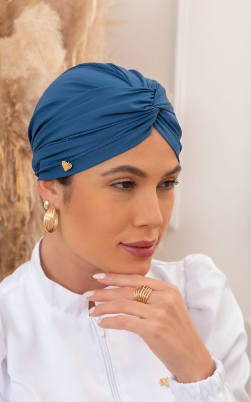 Faixa Turbante Feminina Versátil Suplex Azul Jeans