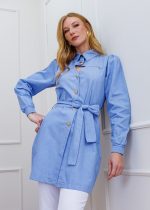jaleco-estiloso-tendencia-diferenciado-denim-botões-médica-clínica-estética