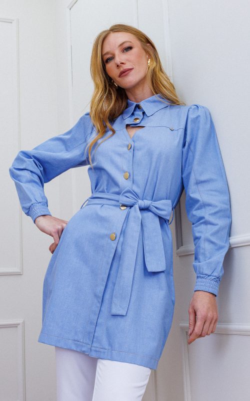 jaleco-estiloso-tendencia-diferenciado-denim-botões-médica-clínica-estética