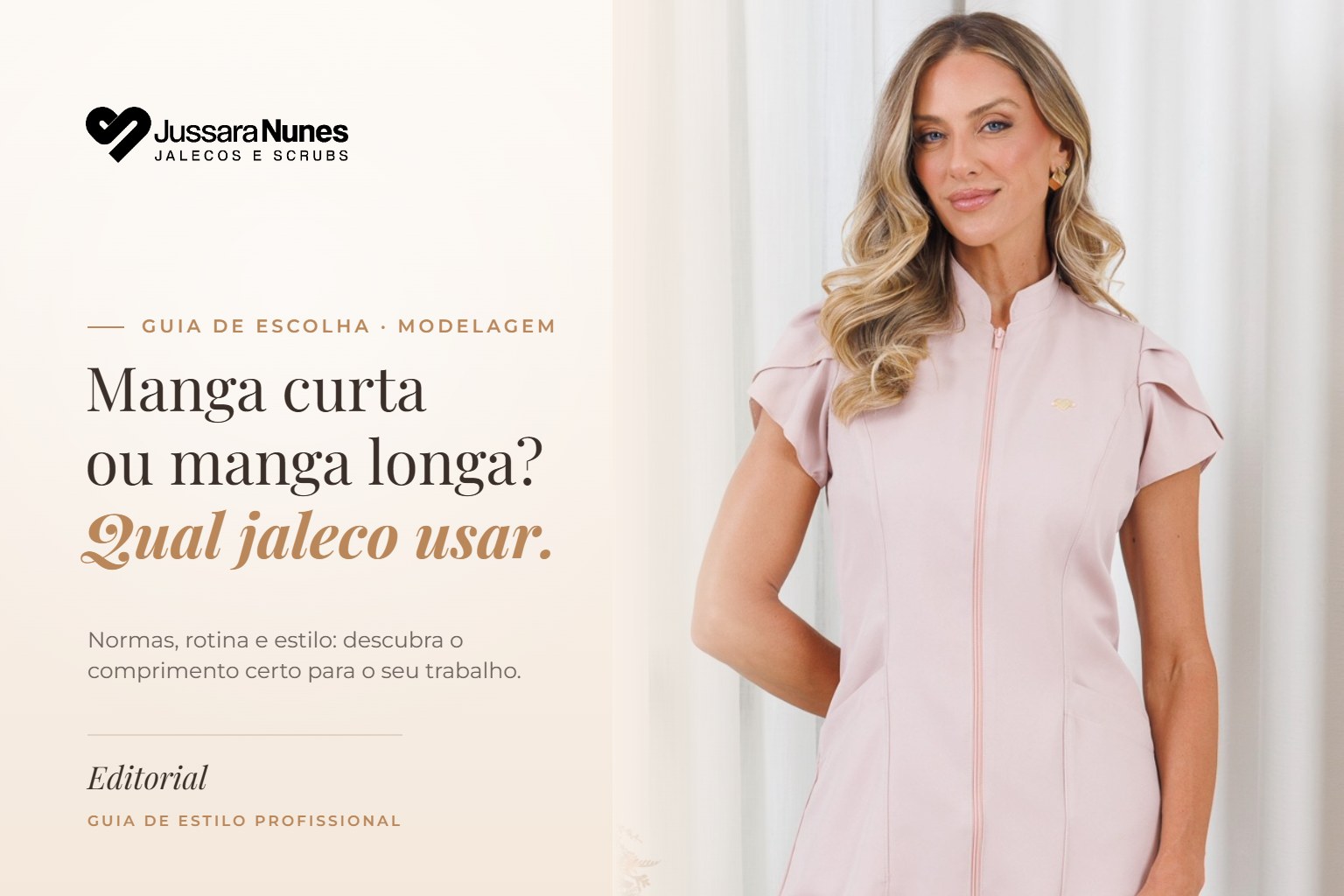 Capa jaleco manga curta ou manga longa: profissional usando Jaleco Luana Rosê manga tulipa da Jussara Nunes
