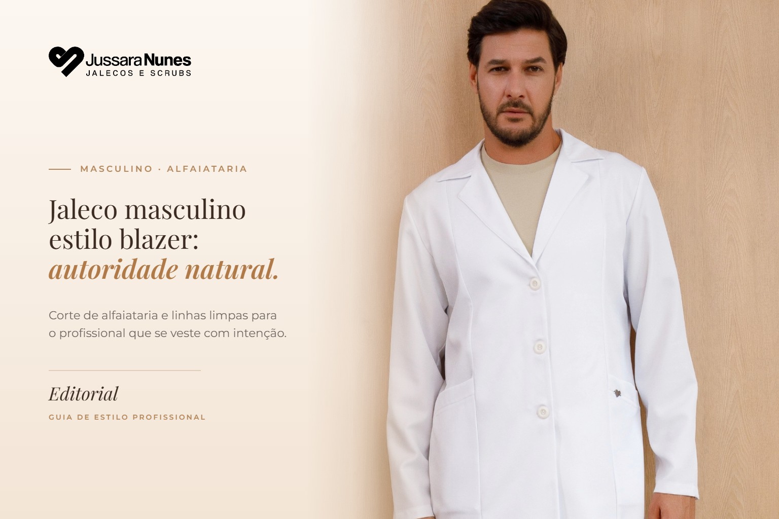 Capa Jaleco masculino estilo blazer: profissional usando o Jaleco Masculino Clássico Blazer Neto Branco da Jussara Nunes
