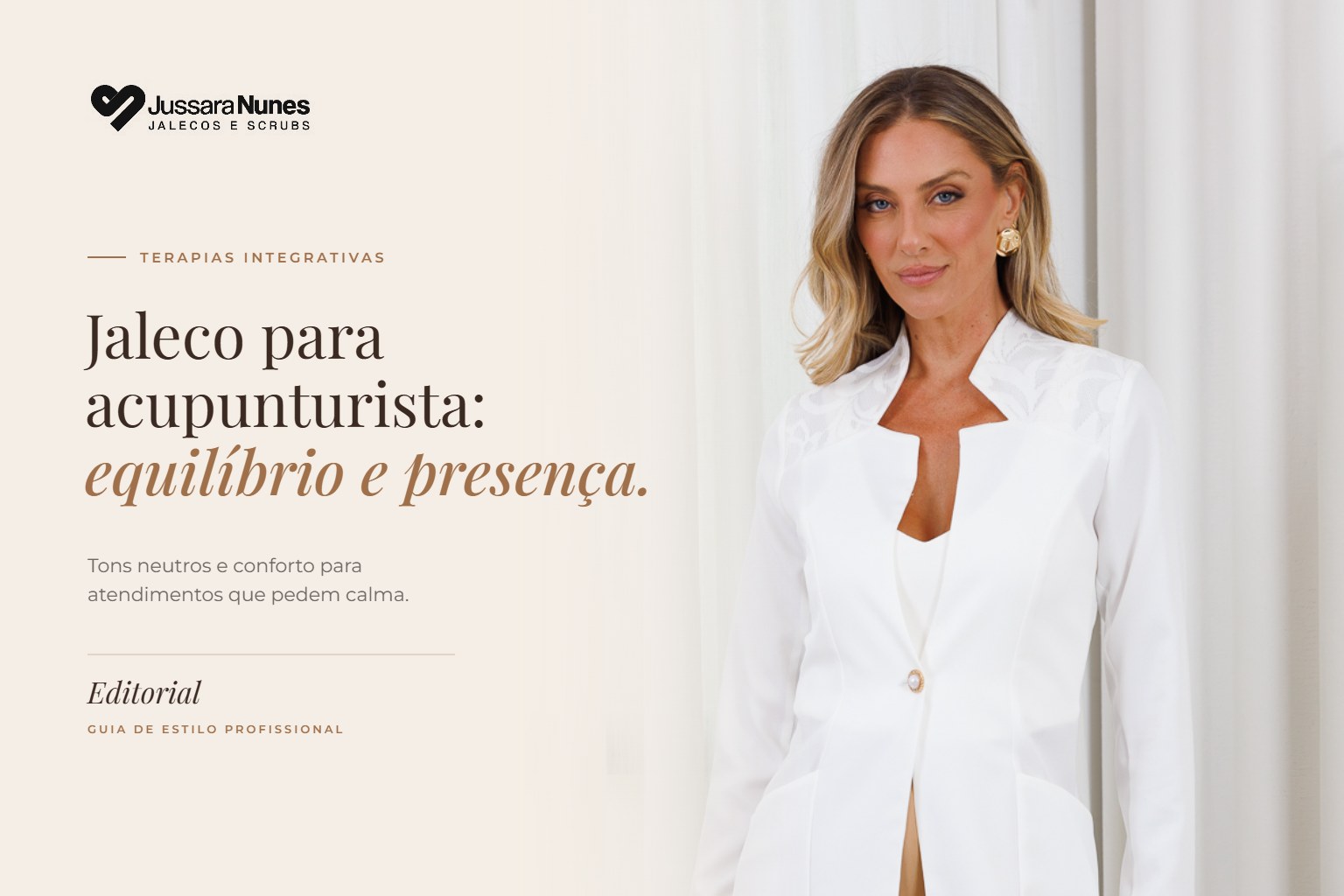 Jaleco para acupunturista - Jaleco Elise Off-White Jussara Nunes