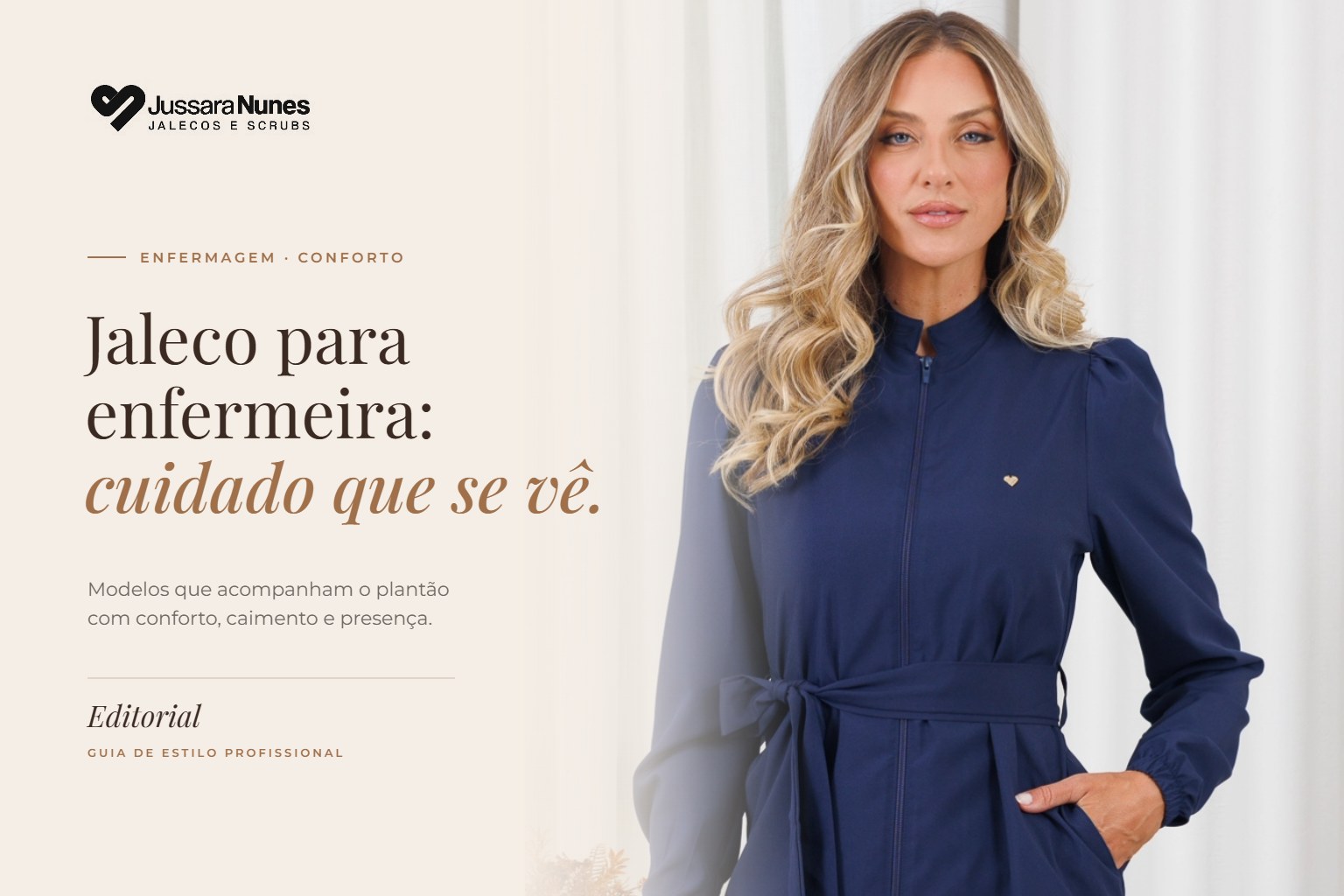 Jaleco para enfermeira - Jaleco Amora Azul Marinho Jussara Nunes