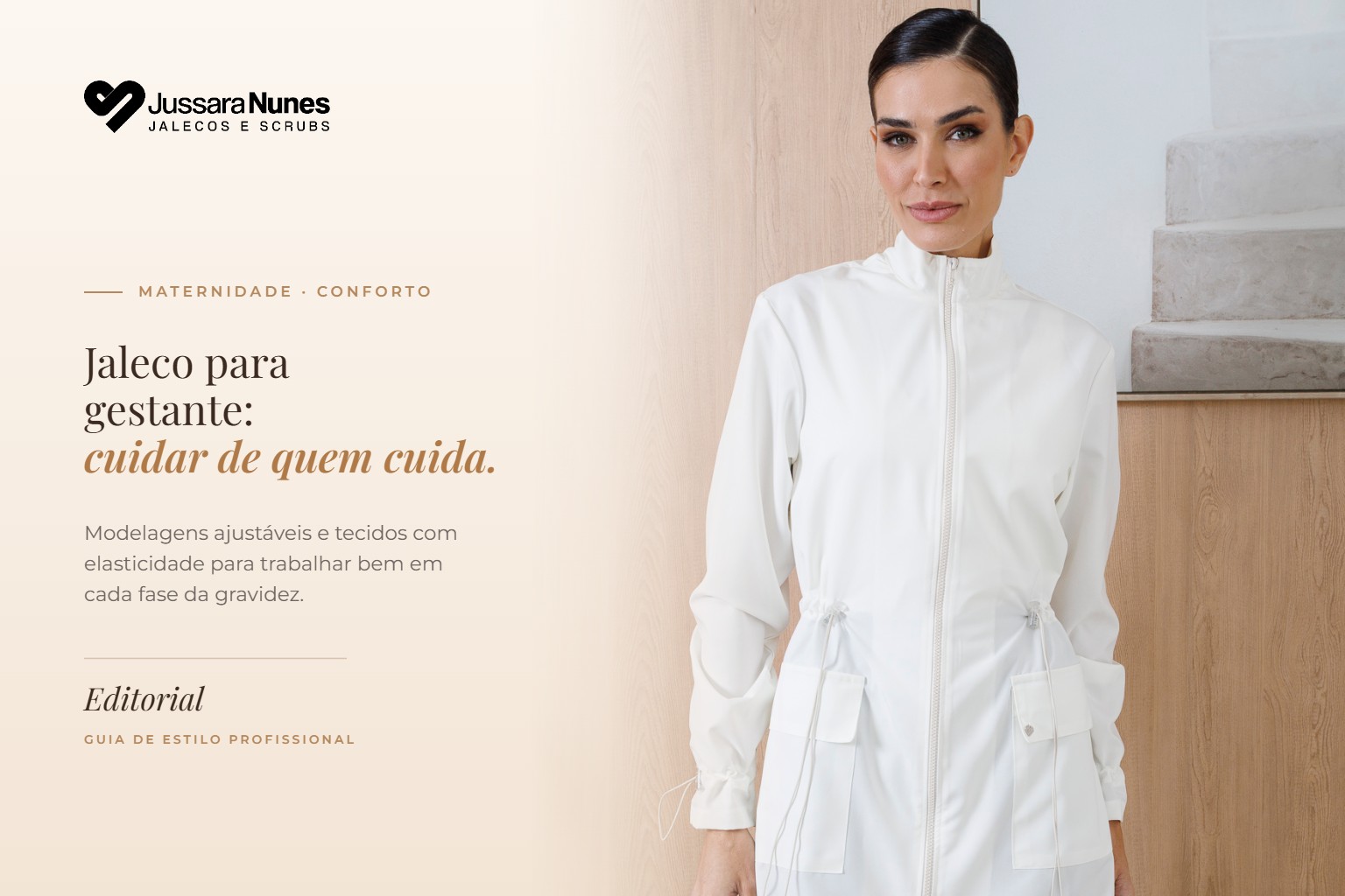 Capa Jaleco para gestante: profissional usando o Jaleco Ajustável Claudia da Jussara Nunes
