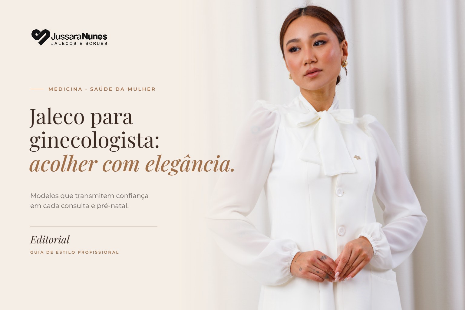 Jaleco para ginecologista - Jaleco Miranda Off-White Jussara Nunes