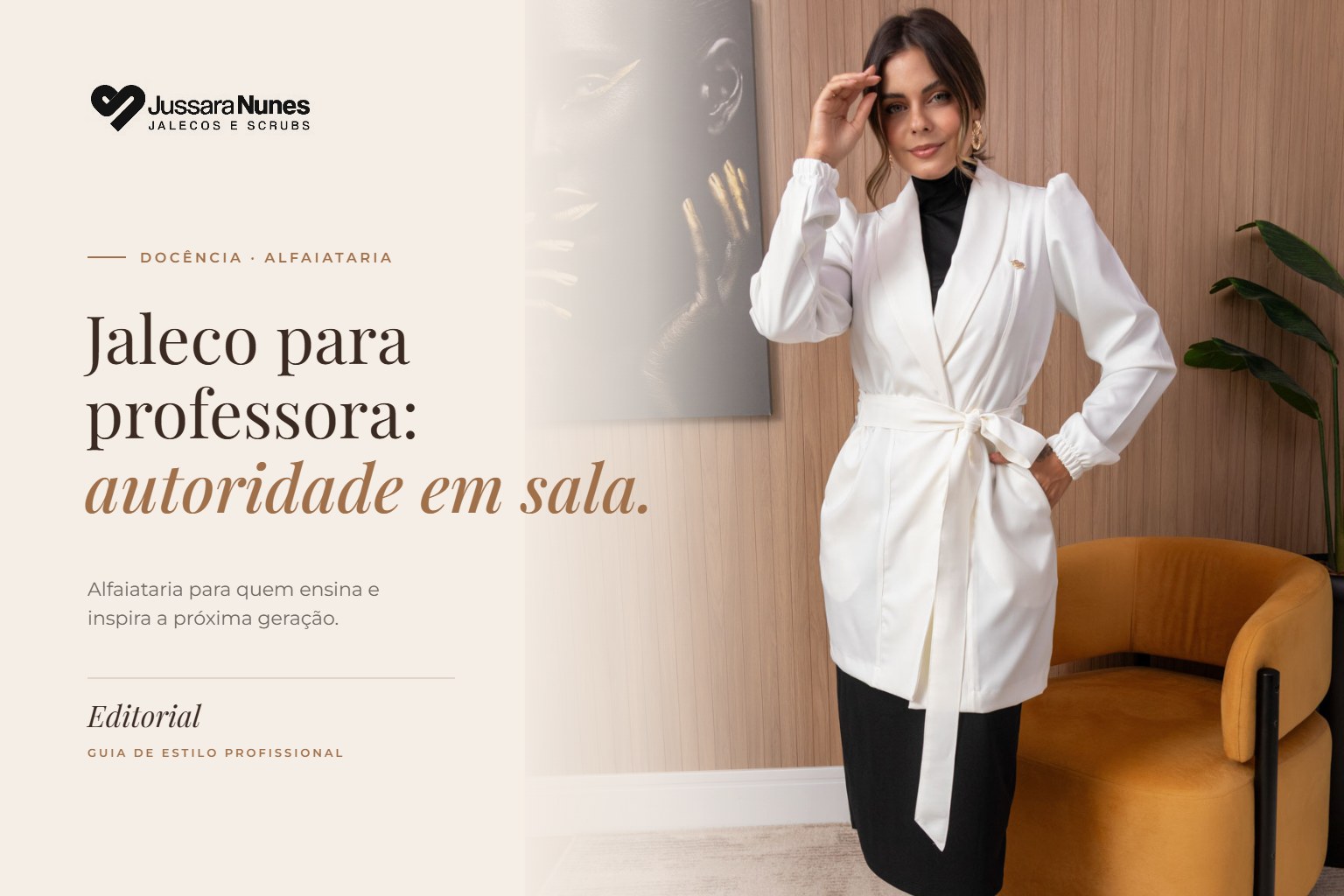 Jaleco para professora - Jaleco Calie Off-White Jussara Nunes