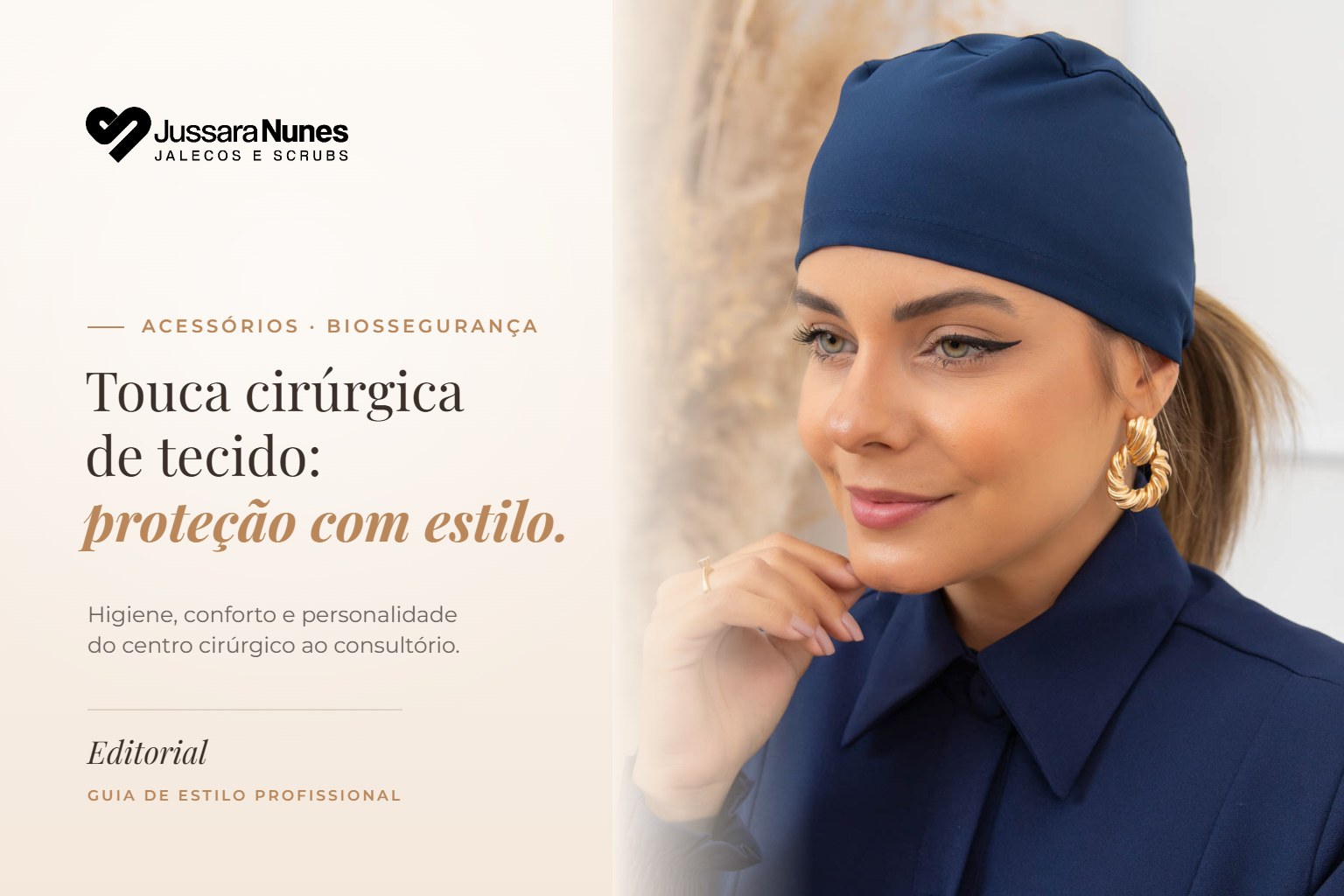 Capa touca cirúrgica de tecido: profissional usando Touca Cirúrgica Gabardine Azul Marinho da Jussara Nunes